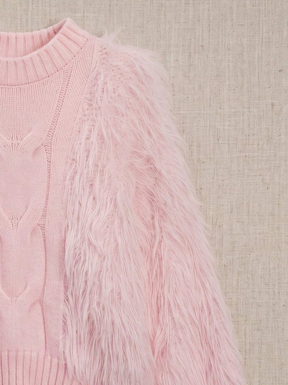 Pink Casual Women's Stand Collar Fuzzy Trim Long Sleeve Sweater - Picture 4 of 7